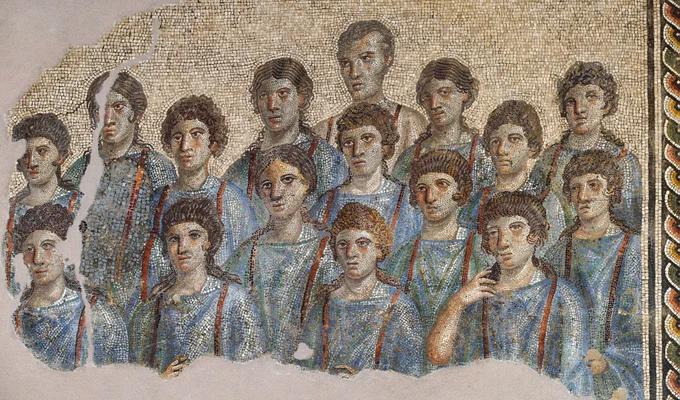 a-remarkable-roman-mosaic-showing-a-childrens-choir-or-v0-j2dtwebky2kb1